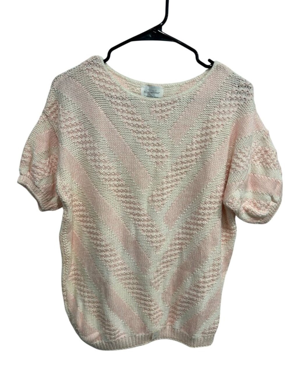 Vintage Across America By Knit Maven Large Pink White Chevron Sweater Retro NWT